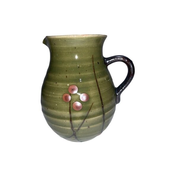 Otagiri Handcrafted Dark Olive Green Small Pitcher Creamer Japan‎ Berries - Picture 1 of 6